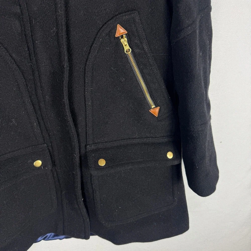J.Crew Chateau Parka Italian Stadium-Cloth Wool Black Hooded Coat J5488 Women 10 - Picture 16 of 16
